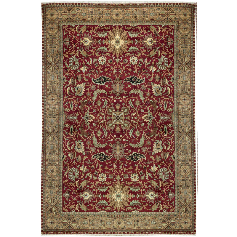 Tapis rouge et brun noué à la main de haute qualité