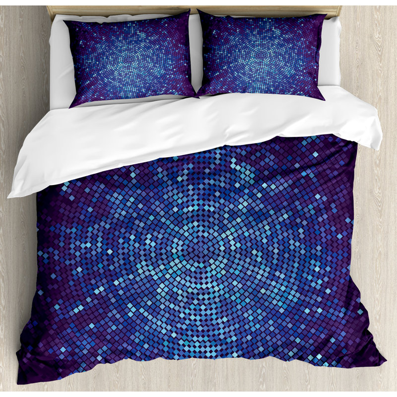 Pale Blue and Navy Geometric Queen Duvet Cover Set