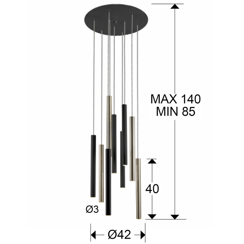 Kuhlmann - Light Gold/Matte Black LED Cluster Pendant, 47.5cm H x 32cm W x 32cm D