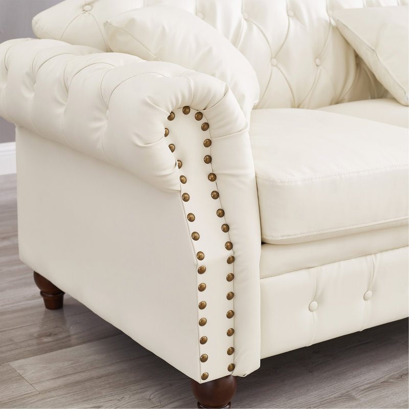 Canapé rembourré 85,8 po Chesterfield, Ivoire ivoire