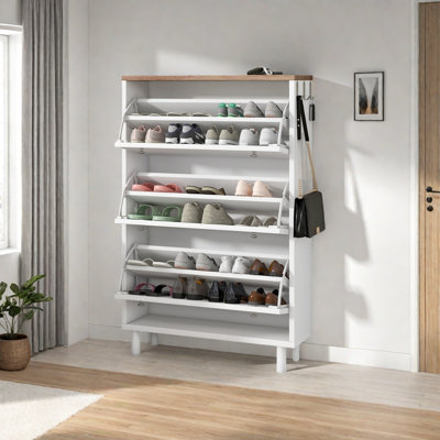 Shoe Cabinet With 3 Flip Drawers,free Standing Shoe Rack Organizer