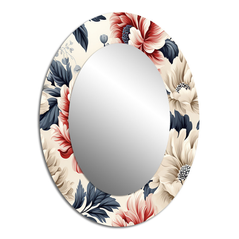 Vintage Farmhouse Damask - Floral Oval Decorative Mirror On Metal, 40" H x 30" W