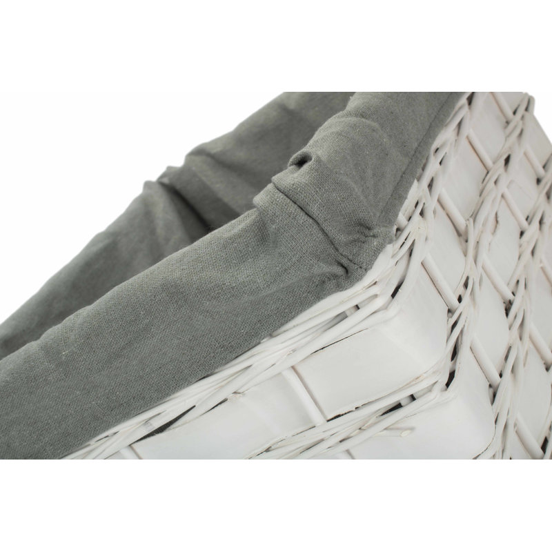 Wicker Lined Scandi Style Storage Basket, 17cm H x 33cm W x 20cm D, White Scandi/Grey