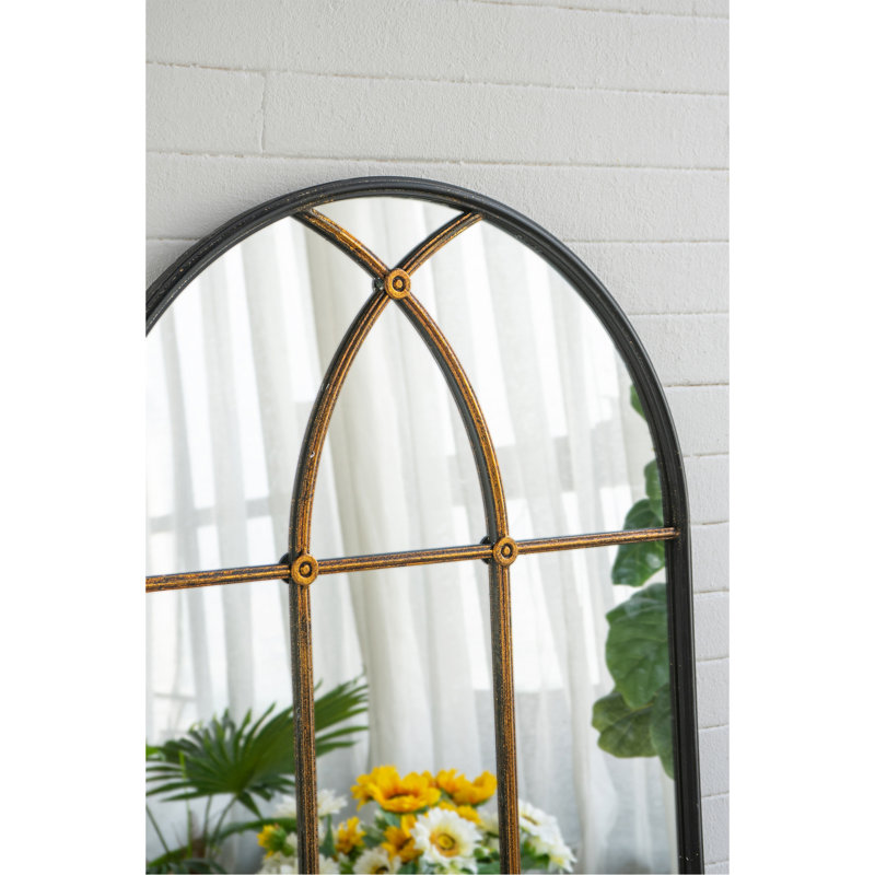 34X65.5" Arched Full-Length Mirror With Black And Gold Windowpane Design