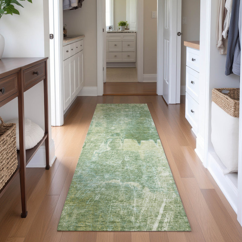 Premium Machine Washable Mayfield AMF2226 Abstract Rug, 2'3" x 7'6" Runner, Aloe