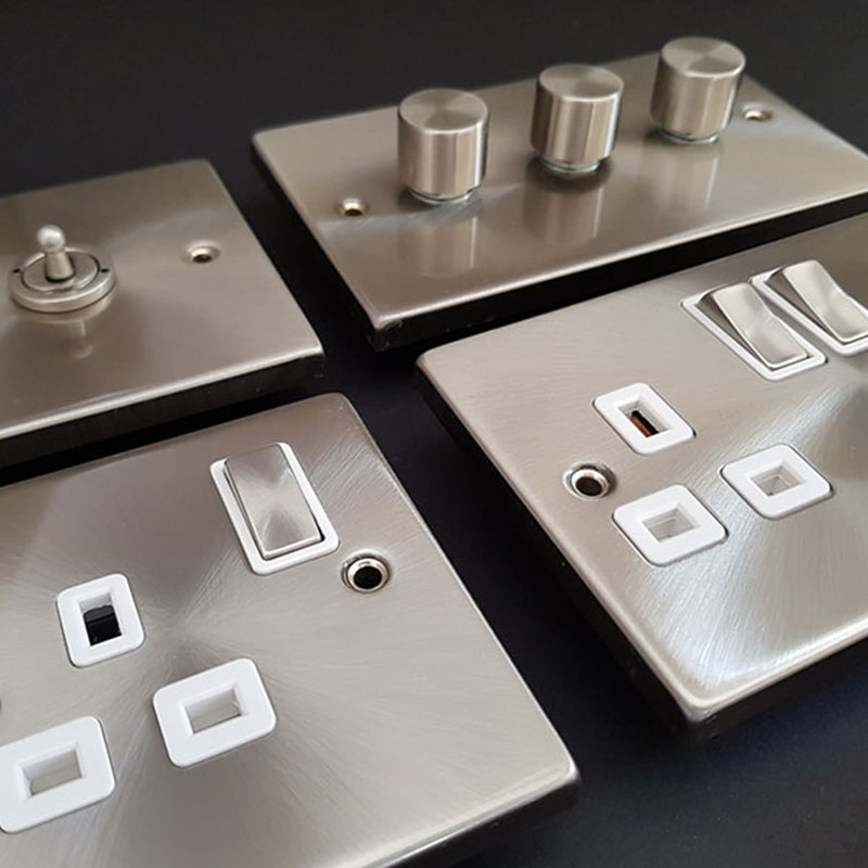 Satin / Brushed Chrome 10A 6 Gang 2 Way Ingot Light Switch
