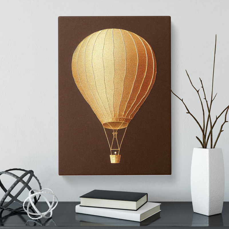 Lesterny Hot Air Balloon Gold Leaf - Wrapped Canvas, 50cm H x 35cm W x 3cm D
