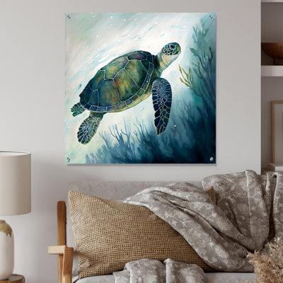 Watercolor Turtle Swimming III - Turtle Acrylic Wall Art For Living Room