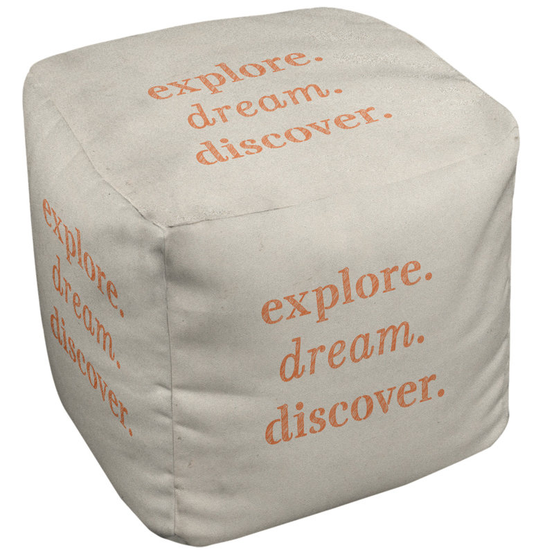 Upholstered Ottoman, White/Orange