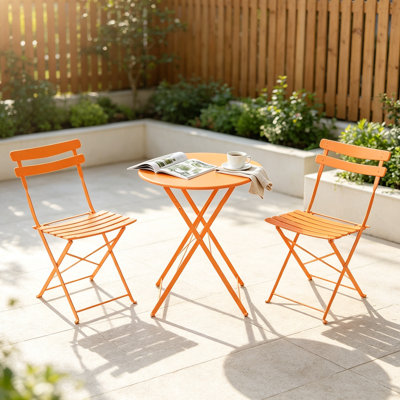 3-Piece Folding Patio Bistro Set for 2 – Weather-Resistant Steel Outdoor Table & Chairs, No Assembly, Compact for Small Spaces