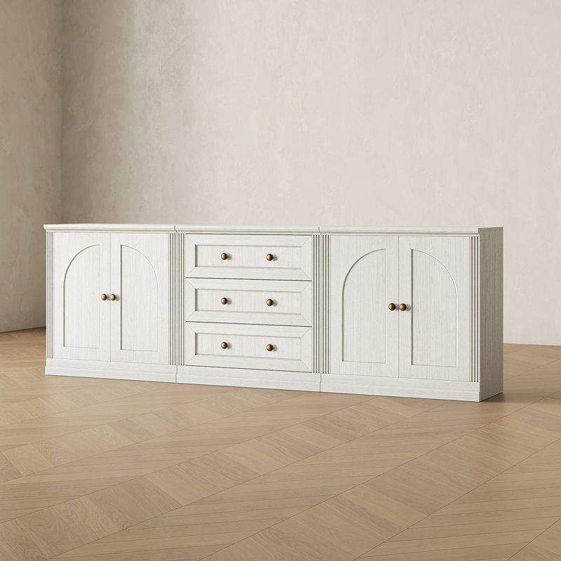 Buffet modulaire moderne Monos Eduarda avec portes à charnières et meuble bas central à tiroir, blanc, Blanc