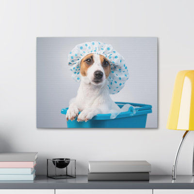 Cute Russel Terrier Bath Canvas Wall Art