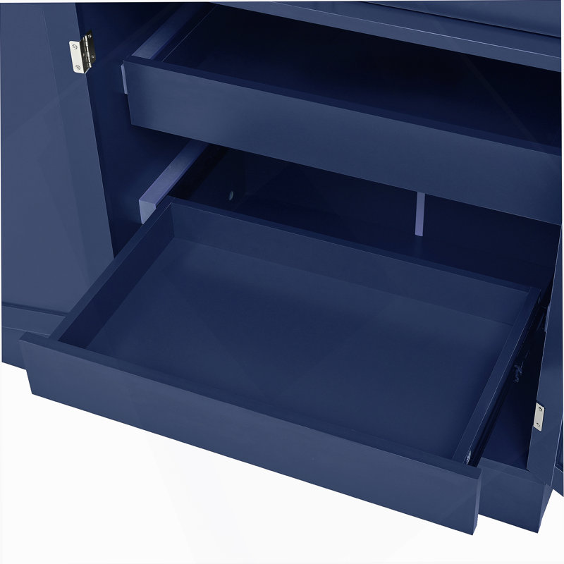 Armoire décorative, buffet autoportant, garde-manger avec tiroirs, tablettes et plateaux coulissants, Bleu