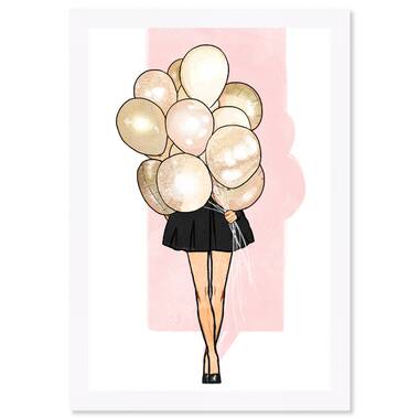 A simple drawing of young girl with balloons Vector Image