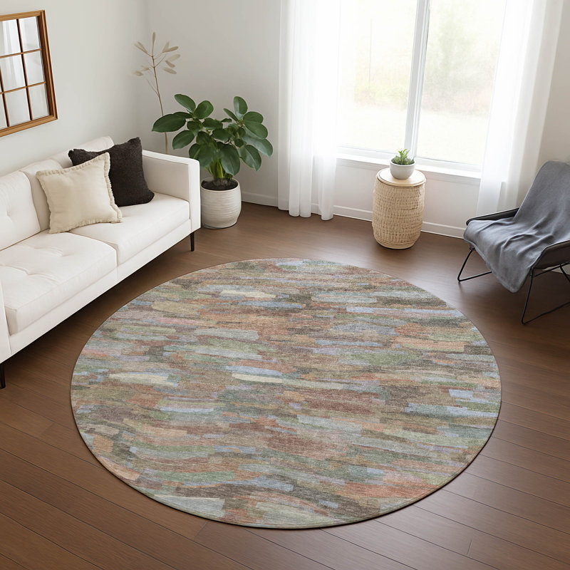 Machine Washable Indoor/Outdoor Jenning ACN2266 Stripes Rug, Round 8'