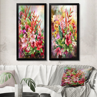 Ensemble de 2 peintures sur toile rétro multicolores printanières