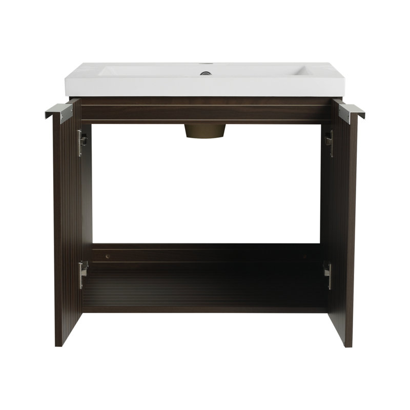 Armoire de salle de bain 24 po avec lavabo en résine, portes à fermeture en douceur, fixation flottante, pour petite salle de bain