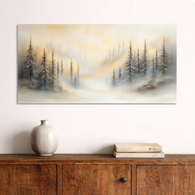«Yellow Grey Ghost Mist Ridge Pines II - Moody», reproduction d'art sur toile brumeuse
