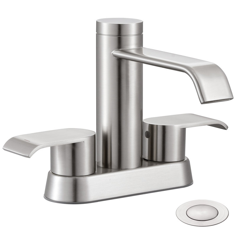 4 in. Centerset Double Handles Waterfall Spout Bathroom Sink Faucet with Pop-up Drain, Brushed Nickel