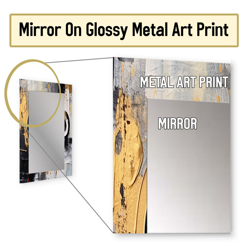 Gold Black Multifaceted Whirls - Cubism Large Mirror, Modern Decorative Wall Mirror, Printed Metal Art, 32" x 24"