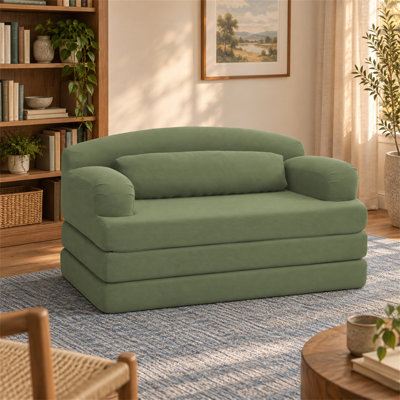 Canapé-lit pliable en velours côtelé, 2 en 1, gain de place, gris-vert