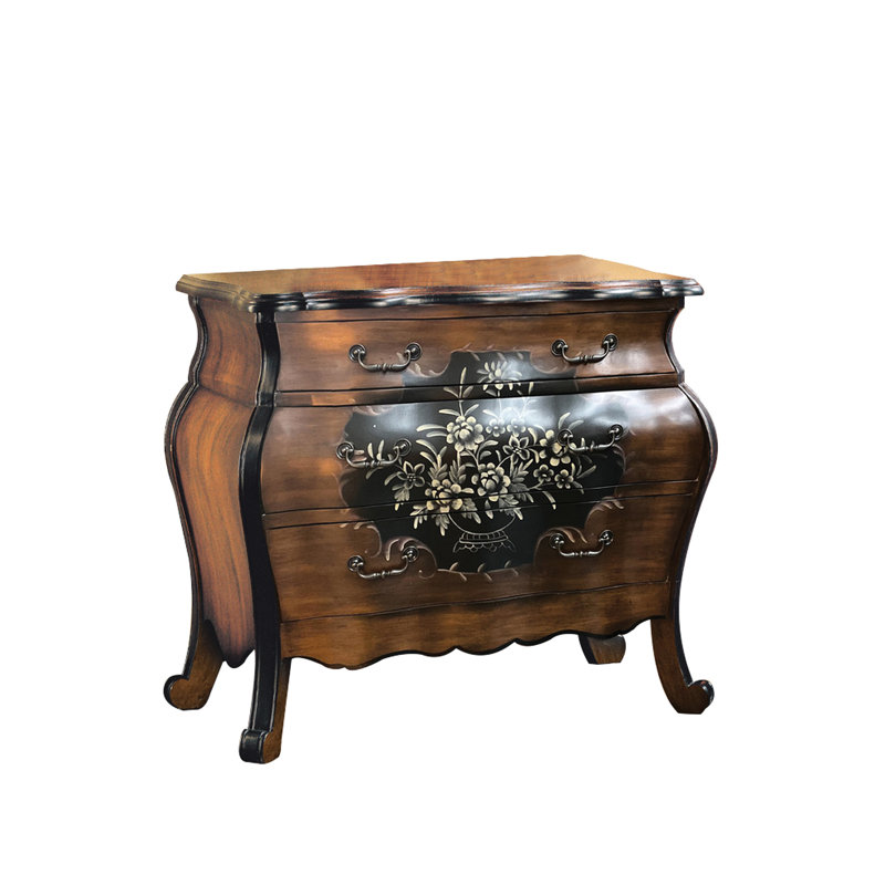 3 commodes style chêne et finition noire antique pour la chambre rehausse l'ambiance de la chambre