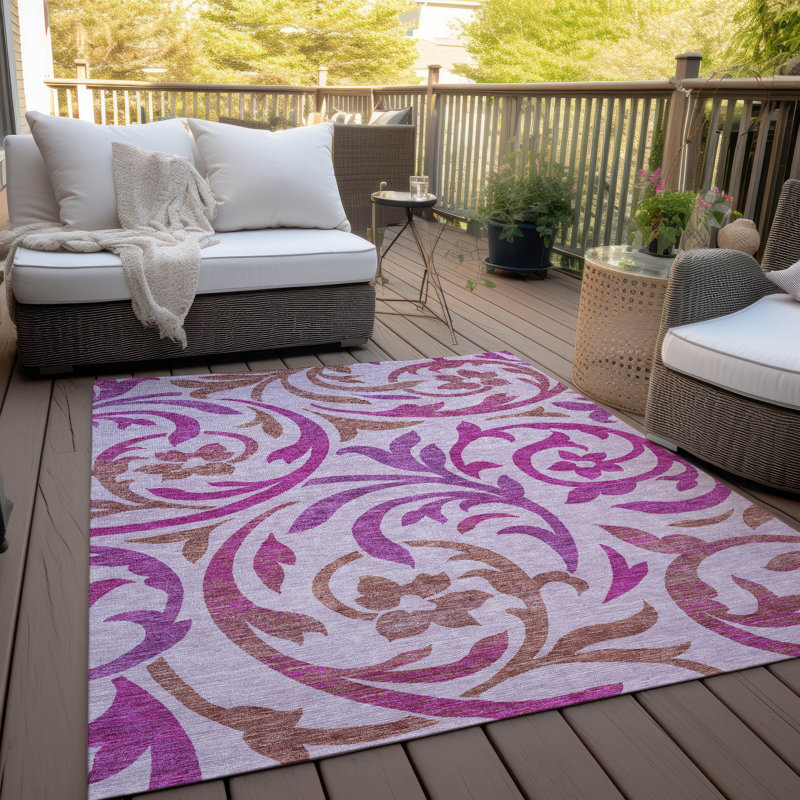 Washable Floral Indoor / Outdoor Rug, Rectangle 10' x 14'