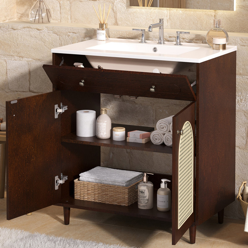 30'' Bathroom Vanity With Undermount Ceramic Sink, Walnut