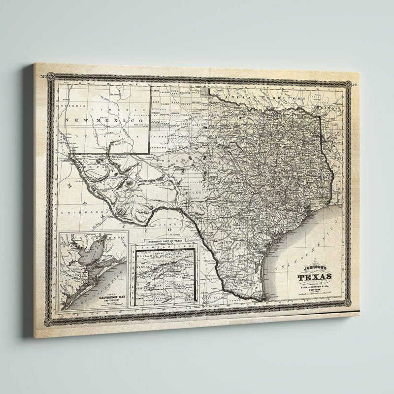 " Vintage Map Texas I ", 36" H x 48" W x 1.5" D