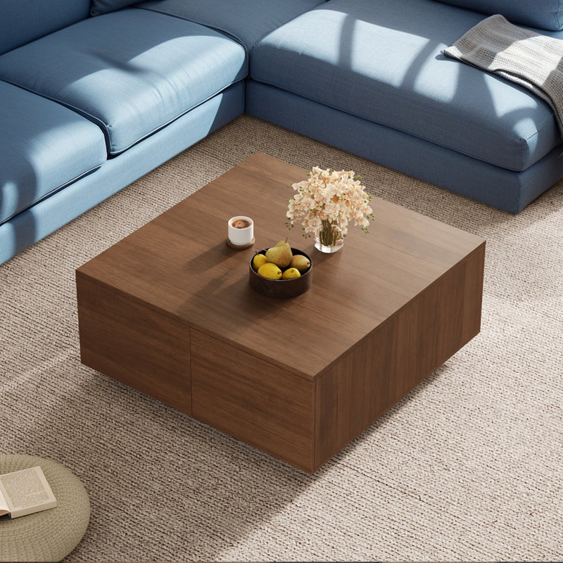  Table basse carrée 33,25 po à 4 tiroirs Refir, Brun