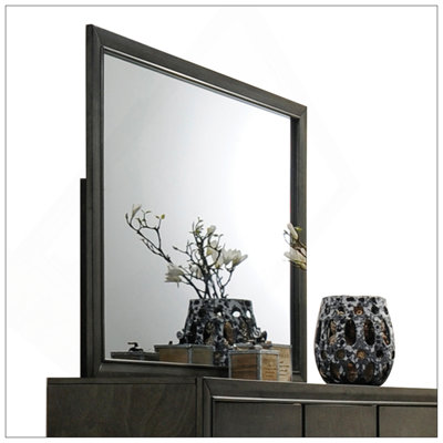 Miroir Carine au fini gris II avec cadre en bois durable et design élégant pour une décoration polyvalente