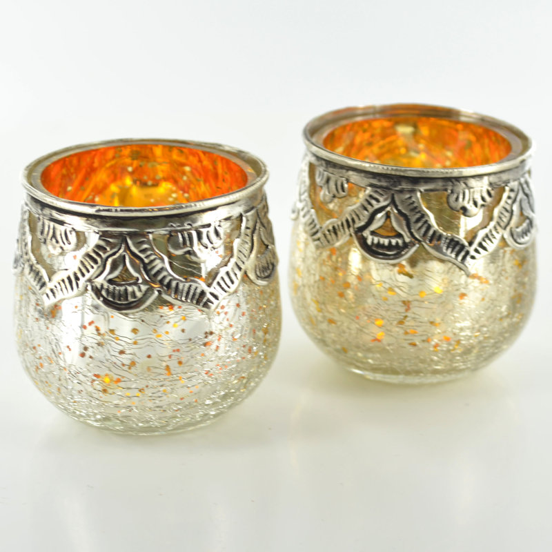 2 Piece Glass Tabletop / Centrepiece Votive Holder Set, Silver/Gold