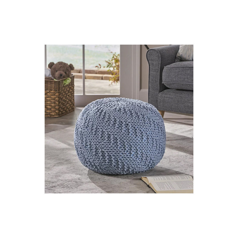 Pouf en coton Beryl, bleu sarcelle