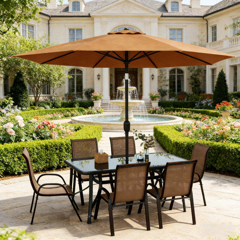Ensemble de conversation, ensemble repas 8 pièces pour patio, Brun, H 28 po x l 59,1 po x P 35,4 po