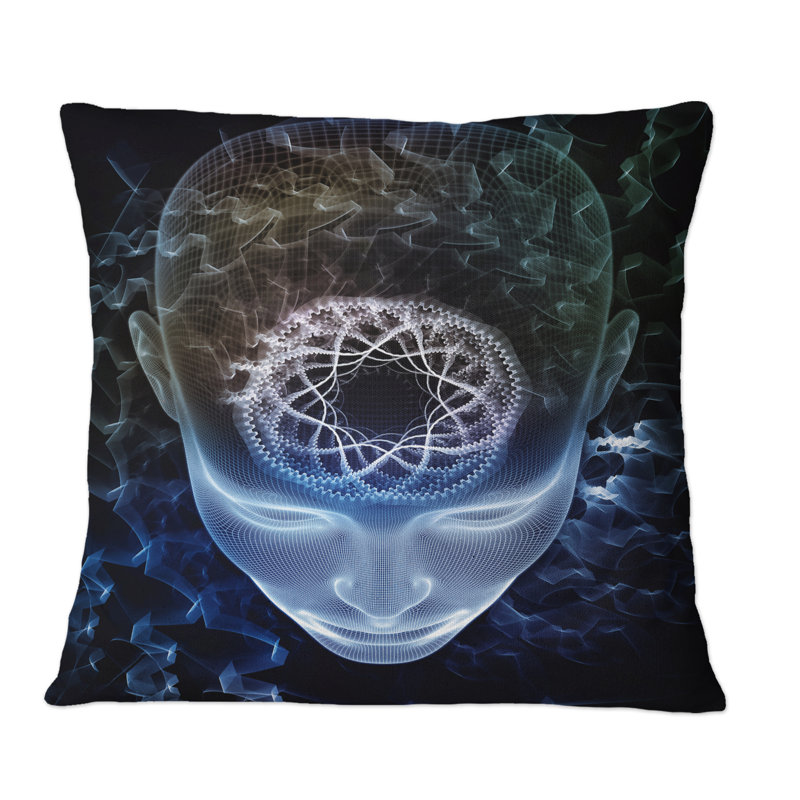 Coussin Futuristic Blue Face On - imprimé moderne, 16 po x 16 po