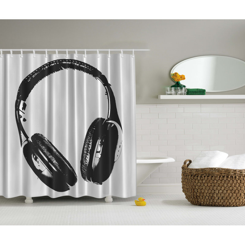 Rideau de douche à imprimé à un casque musical, H 70 po x l 69 po