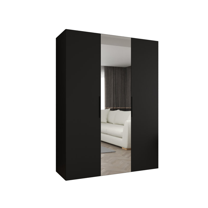 Manufactured Wood Wardrobe, black matt + handles: black