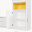 Lit escamotable double en bois avec meuble télé, 2 tiroirs, étagères et placards, blanc