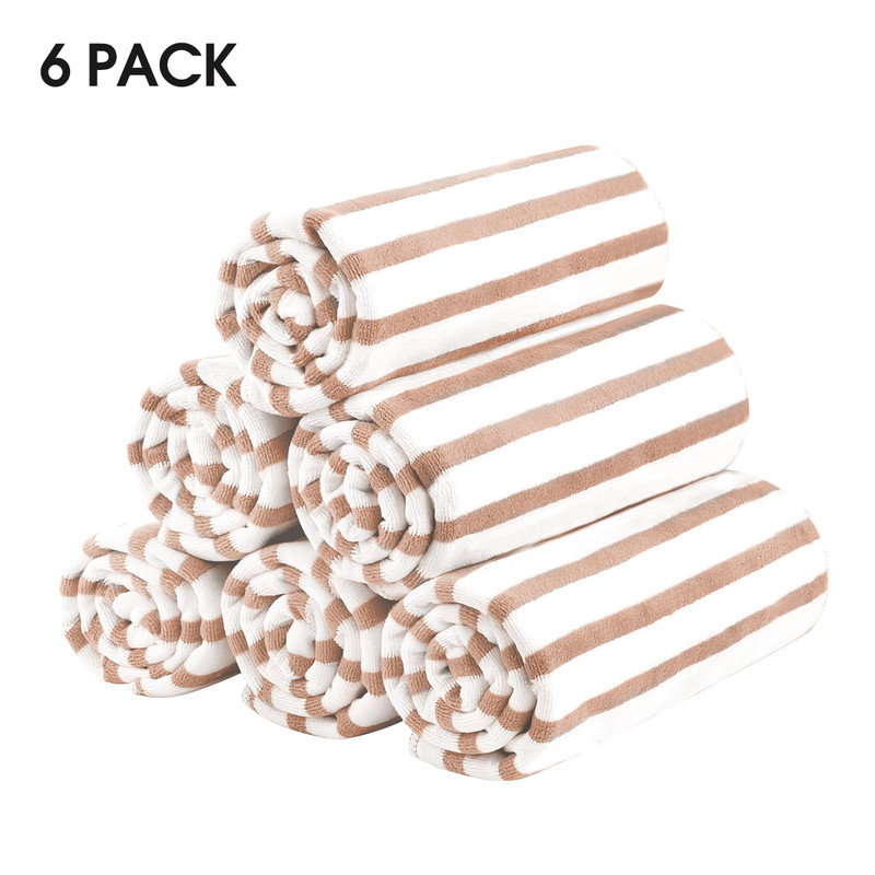 Microfiber Bath Towel Set for Bathroom,6 Pieces 30" x 60", Coffee & White Stripe