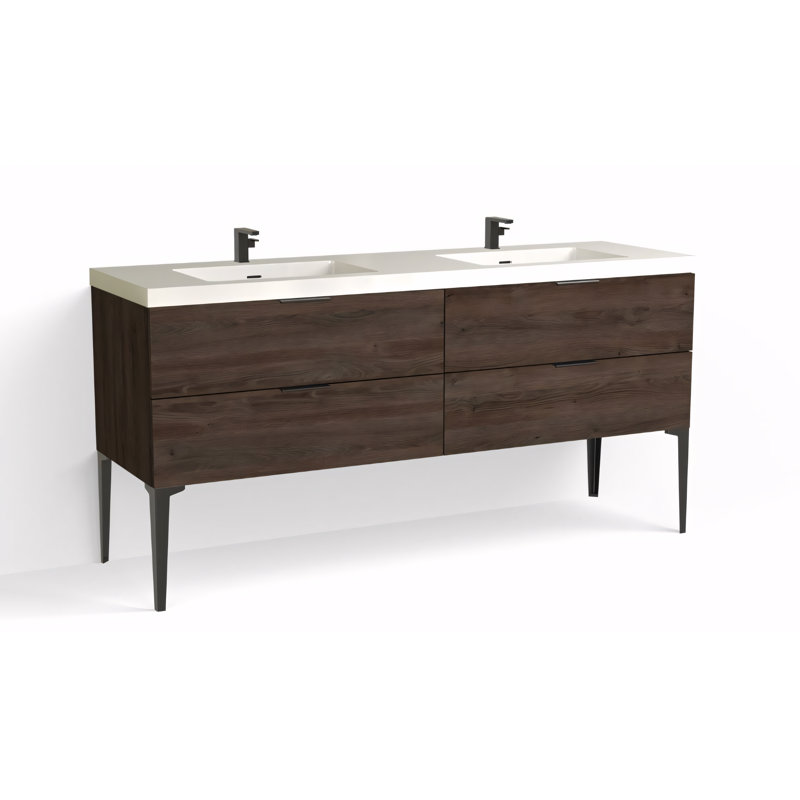 Avila 72" W Freestanding Double Bathroom Vanity with Dean Leg, Matte Black, Gloss White/Single, White Acrylic