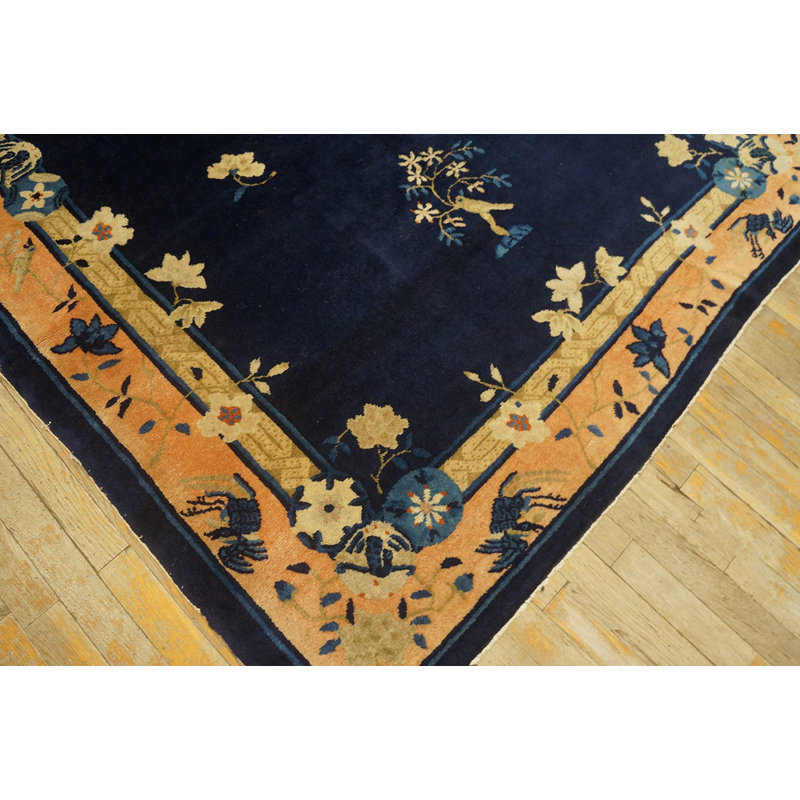1900s Wool Antique Hand Knotted Pile Blue Rectangle Rug
