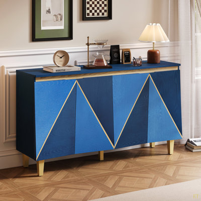 60" Retro Buffet Cabinet With Storage, 4-Door Vintage Sideboard Cabinet With Dimensional Effect Doors And Adjustable Shelves For Dining Room, Kitchen, And Living Room