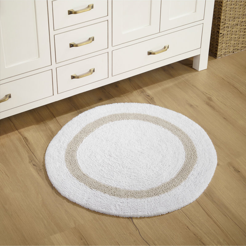 Tapis pour salle de bain réversible 100% coton Widman, Rond 30 po, Blanc/Ivoire