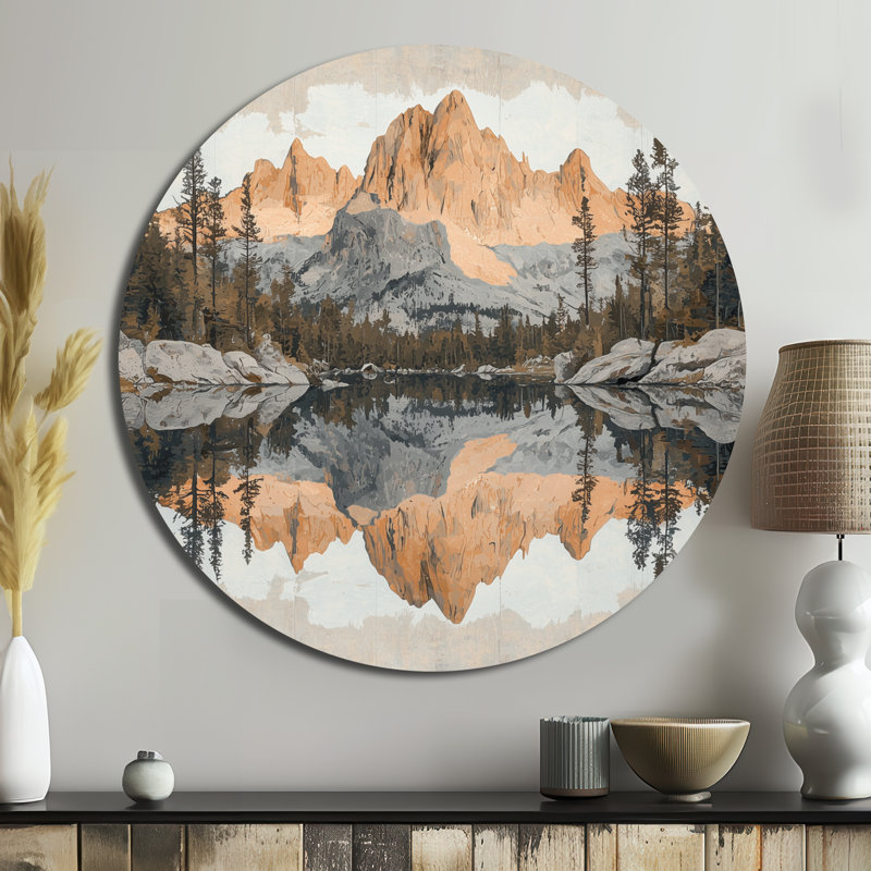 «Mountain Mountains Reflection In Canada II», art mural rond en métal, H 29 po x l 29 po