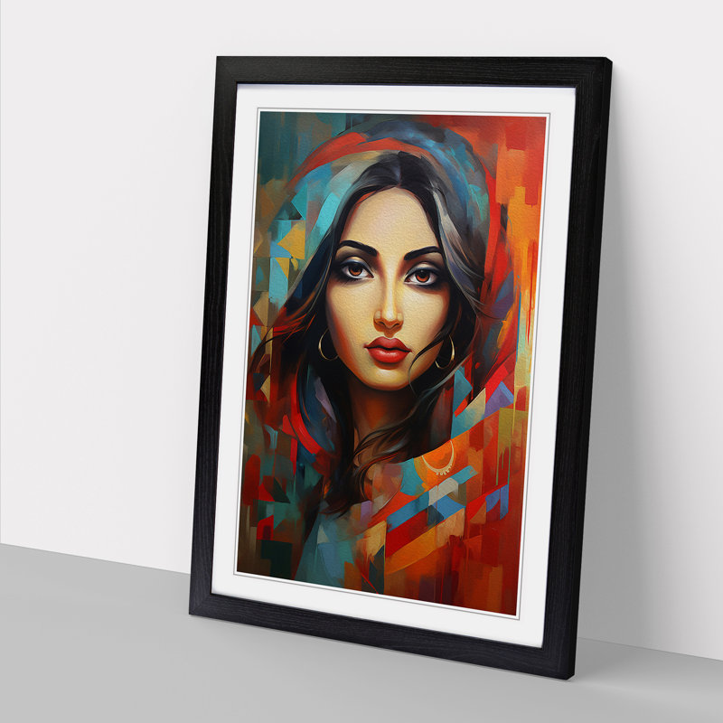 Indian Woman Expressionism - Framed Print, 34cm H x 25cm W x 2cm D, Black