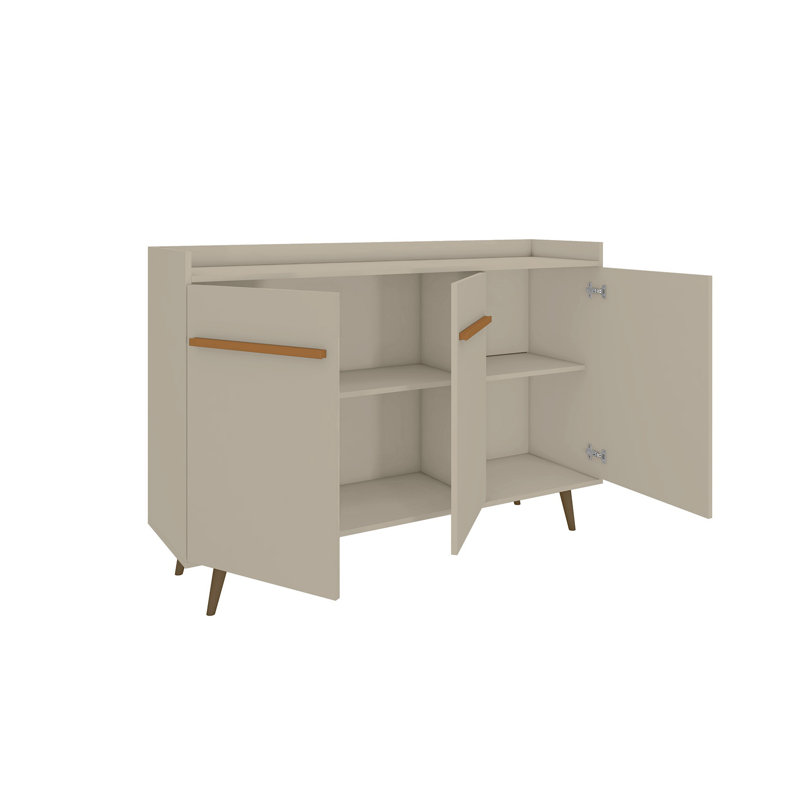 Bradley 54" Mid-Century Modern Sideboard with 4 Shelves in Off White, Off White