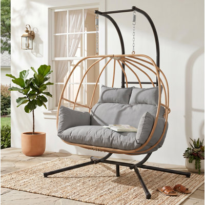 Allenhurst 2-Person Porch Swing with Stand and Cushion, Indoor Outdoor Swing Egg Chair for Patio, Porch & Balcony