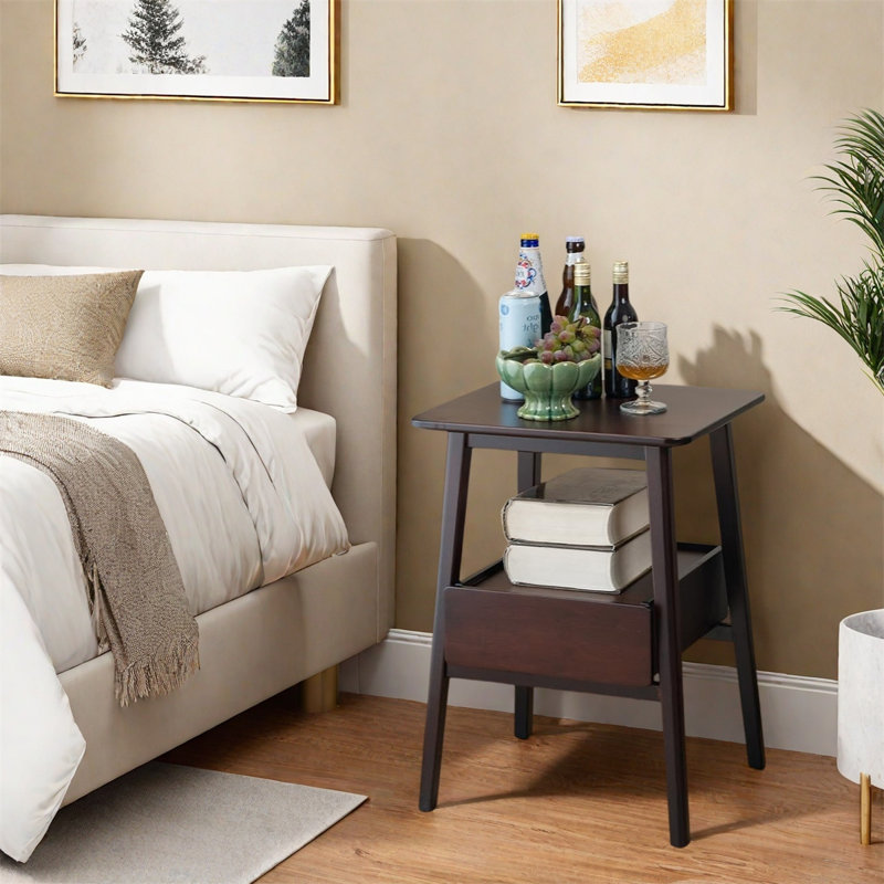 Versatile Bedside Table With Drawer, Dark Brown