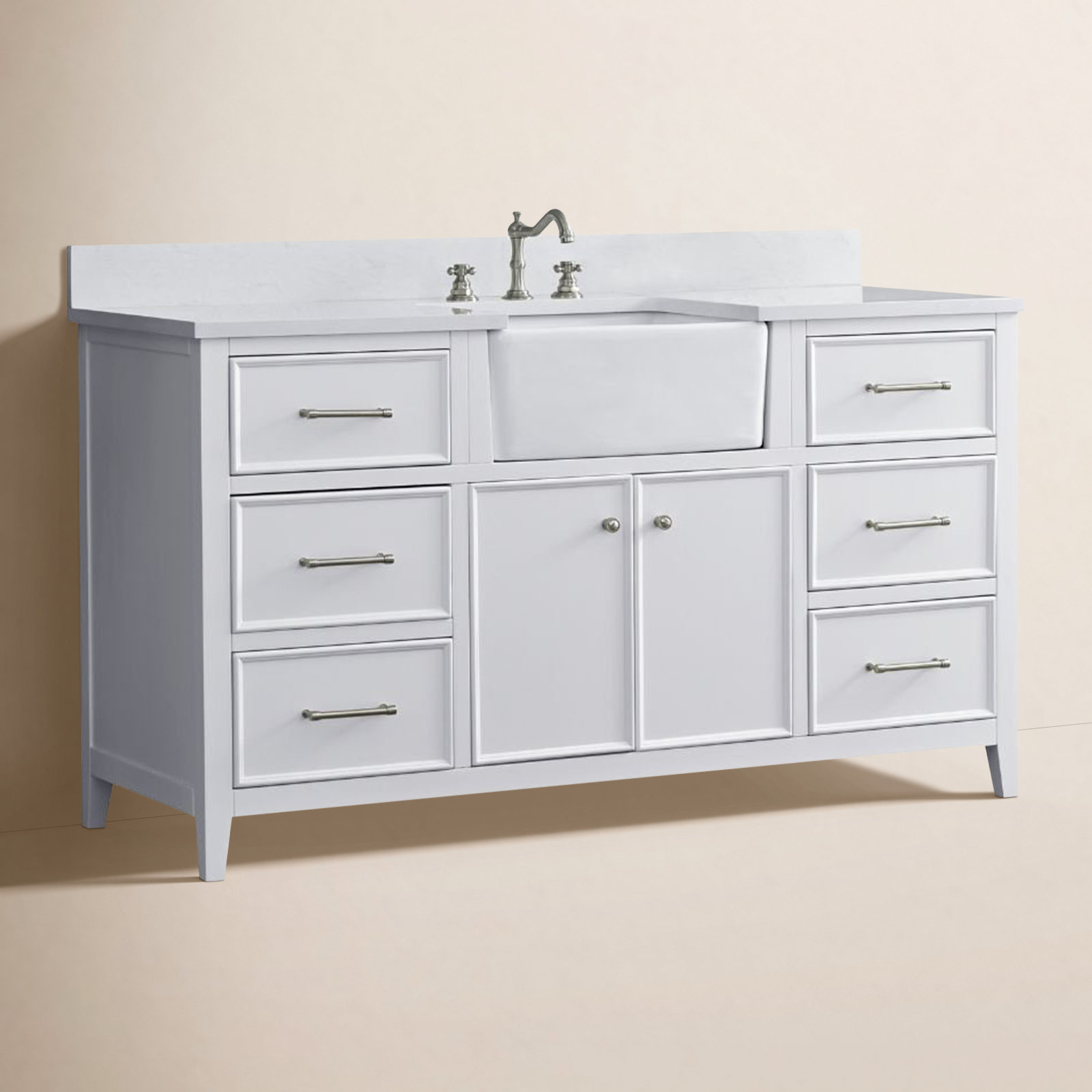 Aisa 60" Pine Single Bathroom Vanity, White/Brushed Nickel