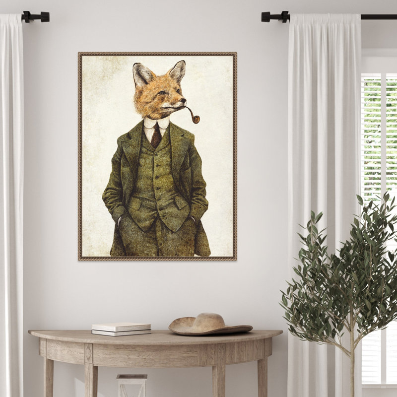 «The Vintage Stylish Fox» par Mike Koubou, reproduction d'art sur toile encadrée